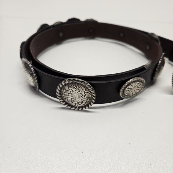 Vintage Women\'s Black Leather Western Fashion Statement Belt Metal End Cap Large main image 6